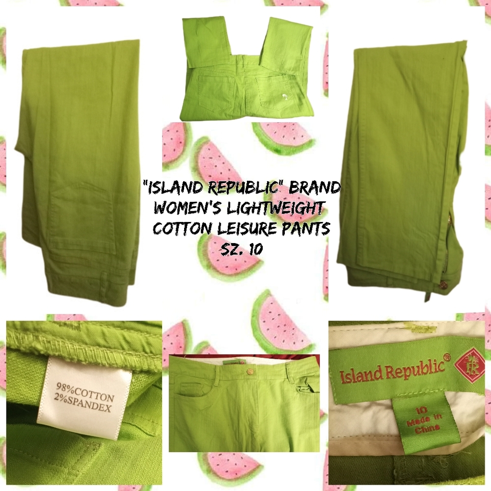 Island Republic Brand Green Sz 10 Casual Cotton Straight Leg Pants